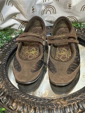 South Pole Brown Suede Mary Jane Flats with Velcro Strap